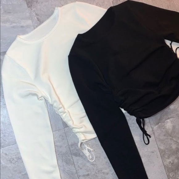 Rutched long sleeve cropped top -WHITE - Picture 1 of 1